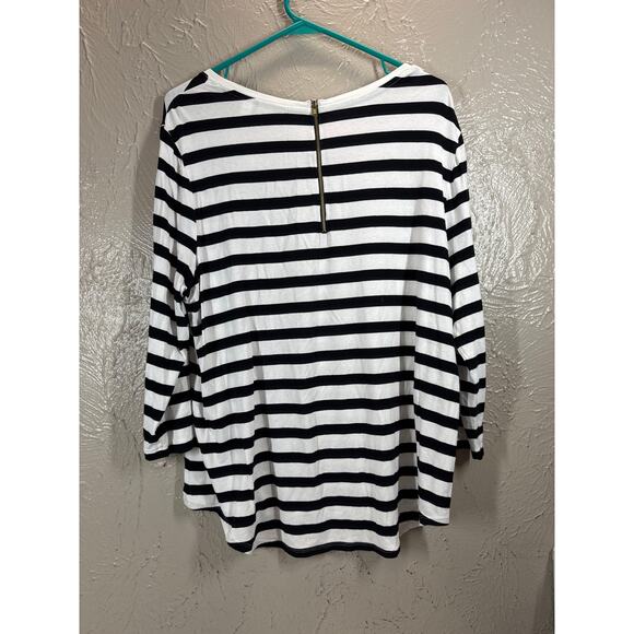 Chico's Black And White‎ Striped Top Half Sleeve Round Neck Stretch Size 3 US XL - Picture 3 of 4